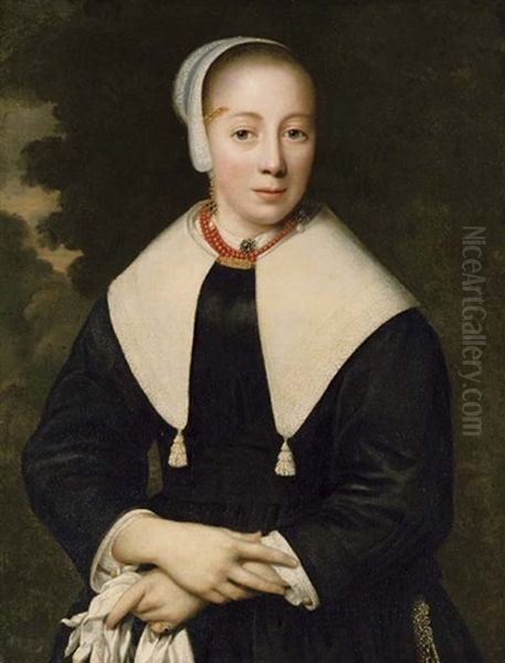 Portrait Of A Lady With A Coral Necklace Oil Painting by Pieter Nason