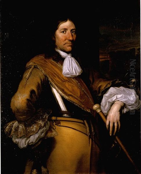 Portrait Of A Soldier Wearing A Buff Surcoat And Breastplate And Holding A Baton Oil Painting by Pieter Nason