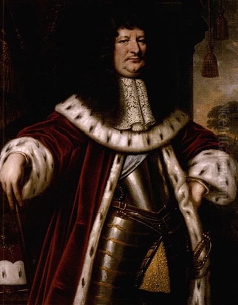 Portrait Of Friedrich Wilhelm, Elector Of Brandenburg, Wearing Armour, Robes And Holding A Baton Oil Painting by Pieter Nason