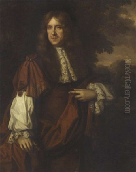 Portrait Of A Gentleman In Brown Robes, In A Wooded Landscape Oil Painting by Pieter Nason