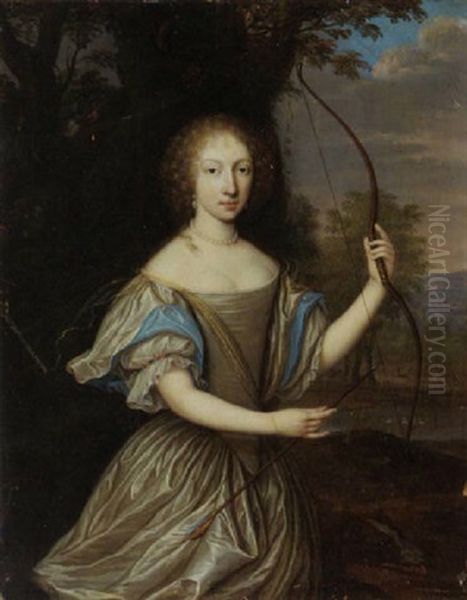 A Portrait Of A Lady (anna Dorthea Von Lehndorff ?) As Diana In A Park Landscape by Pieter Nason