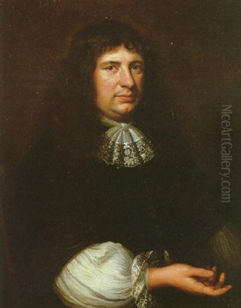 Portrait Of A Gentleman Wearing A Black Coat And Lace Collar And Cuffs Oil Painting by Pieter Nason