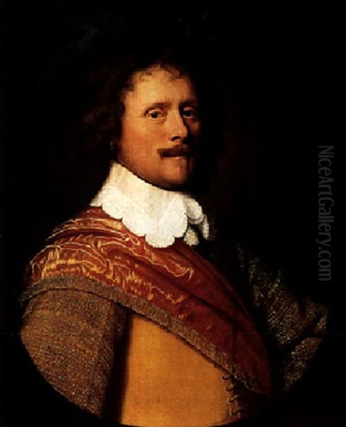 Portrait Of A Gentleman, Wearing An Embroidered Doublet, A Red Satin Sash And A Lace Trimmed Collar Oil Painting by Pieter Nason