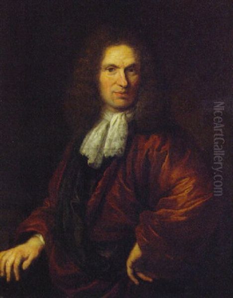 Portrait Of A Gentleman, In A Red Gown And A Lace Necktie Oil Painting by Pieter Nason