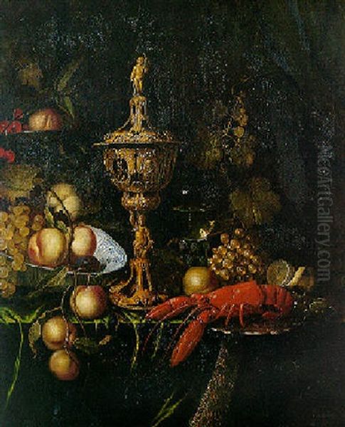 Nature Morte Au Homard, Pieces D'orfevreries Et Coupe De Fruits Sur Un Entablement Oil Painting by Pieter Nason