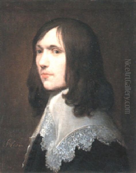 Portrait Of A Gentleman, Bust Length, Wearing Lace Trimmed Collar Oil Painting by Pieter Nason