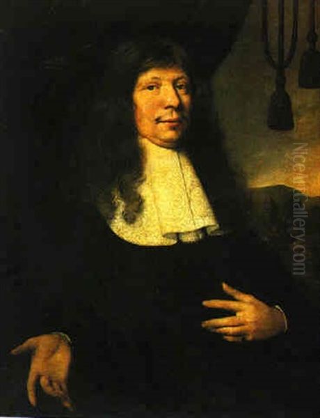 Portrait Of A Gentleman, Standing Half Length Before A Landscape Oil Painting by Pieter Nason