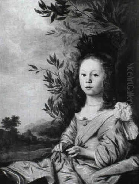 A Portrait Of A Girl In A Pink Dress And Wearing A Yellow   Sash Oil Painting by Pieter Nason