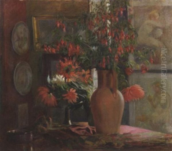 Blumenstilleben In Einem Interieur Oil Painting by Max Nathan