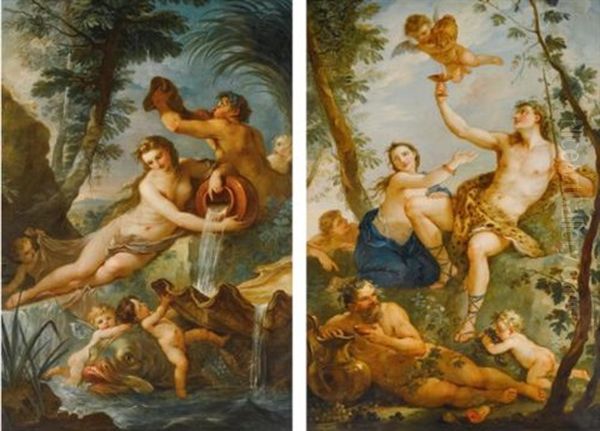 La Source And The Triumph Of Bacchus (pair) Oil Painting by Charles Joseph Natoire