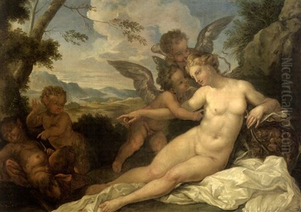 Venus Et Un Faune Oil Painting by Charles Joseph Natoire