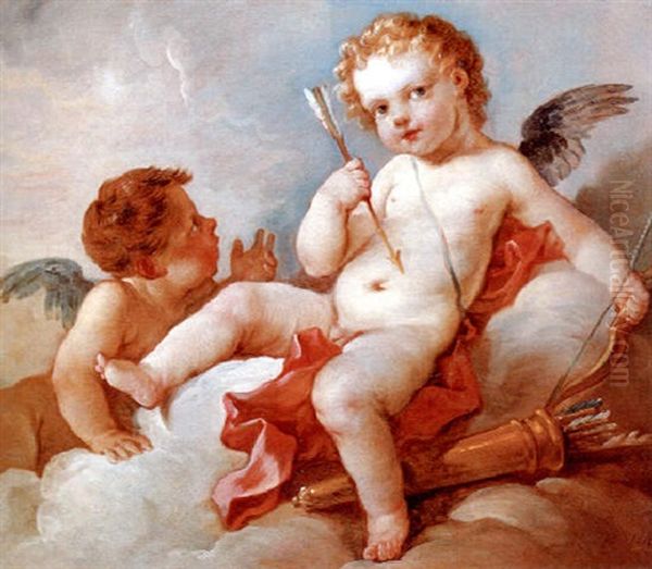 Cupid And Amoretti Seated On Clouds Oil Painting by Charles Joseph Natoire