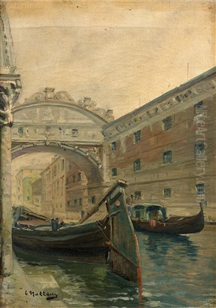 Canal De Venise Oil Painting by Louis Nattero