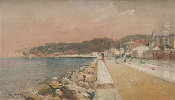 Promeneurs Sur La Corniche A Marseille Oil Painting by Louis Nattero