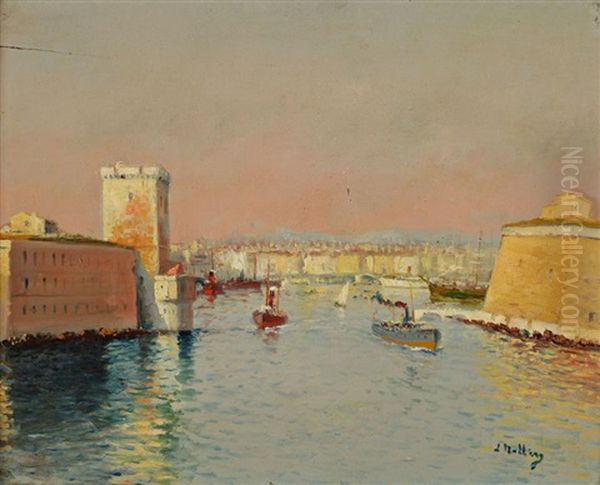 Vue De Port De Marseille Oil Painting by Louis Nattero