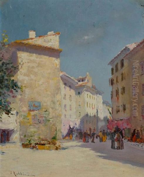 Place De Village Animee Oil Painting by Louis Nattero