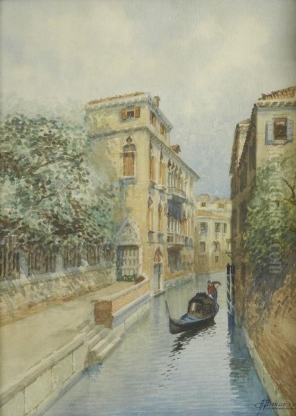 Gondola Sul Canale Oil Painting by H. Biondetti