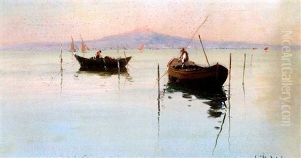 Pecheurs Dans La Baie De Naples Oil Painting by Louis Nattero