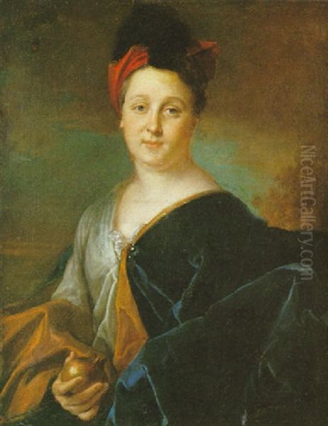 Portrait De Femme Tenant Une Grenade Sur Fond De Paysage Oil Painting by Marc Nattier the Elder