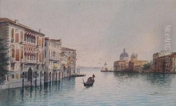 Venetian Canal Scenes Oil Painting by H. Biondetti