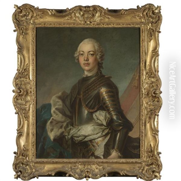 Portrait Of A Gentleman, Half Length, Wearing Armour With A Blue Ermine-lined Cloak Oil Painting by Jean Baptiste Nattier