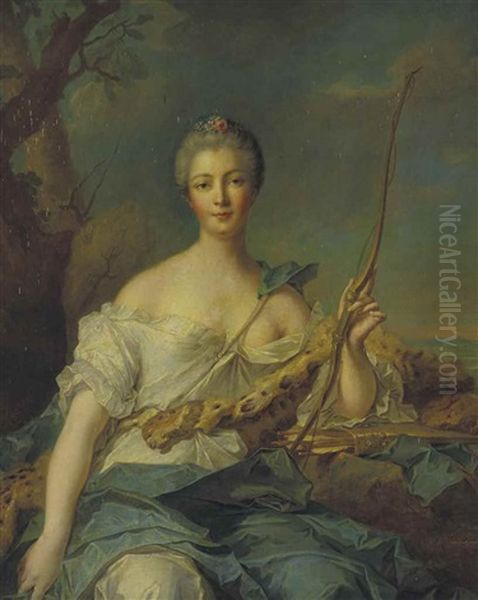 Portrait De Jeanne-antoinette Poisson (1722-1764), Marquise De Pompadour, En Diane Oil Painting by Jean Marc Nattier