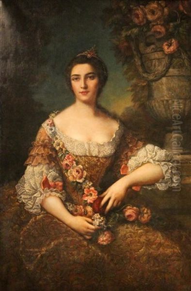 Marquise De Larochethulon, Nee Pleumartin (1730-1761) Oil Painting by Jean Marc Nattier