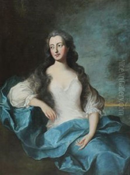 Portrait D'elegante Asssie Devant Un Bord De Mer Oil Painting by Jean Marc Nattier