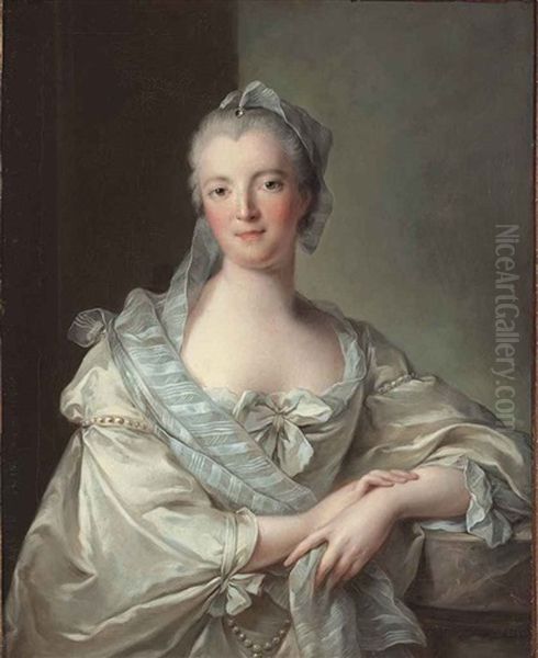 Madame Dupleix De Bacquencourt, Nee Jeanne-henriette De Lalleu (with Studio) Oil Painting by Jean Marc Nattier