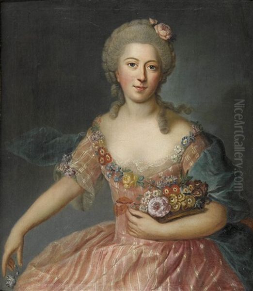 Jeune Femme Avec Fleurs Oil Painting by Jean Marc Nattier