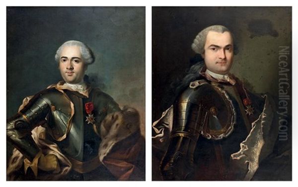 Portrait D'etienne-paul Le Noir Du Breuil, Lieutenant Commandant Du Regiment De La Reine, Chevalier De Saint Louis Et Portrait D'un Membre De La Famille Le Noir Du Breuil, Chevalier De Saint Louis (pair) Oil Painting by Jean Marc Nattier