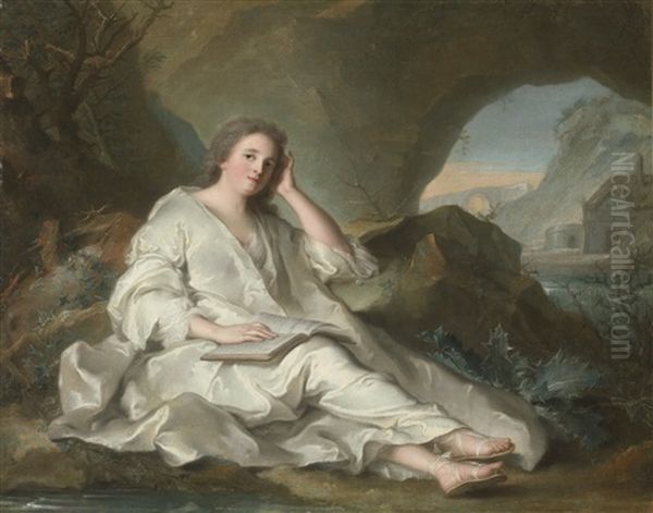 A Reclining Lady As The Penitent Magdalene (collab. W/studio) Oil Painting by Jean Marc Nattier