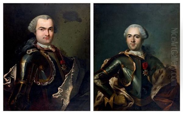 Portrait D'etienne-paul Le Noir Du Breuil, Lieutenant Commandant Du Regiment De La Reine, Chevalier De Saint Louis Et Portrait D'un Membre De La Famille Le Noir Du Breuil, Chevalier De Saint-louis (pair) Oil Painting by Jean Marc Nattier