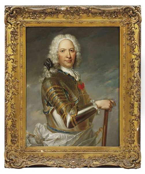 Portrait Of A Gentleman (george Keith, 10th Earl Marischal (1692-1778)?), In Armour, A Baton In His Right Hand Oil Painting by Jean Marc Nattier