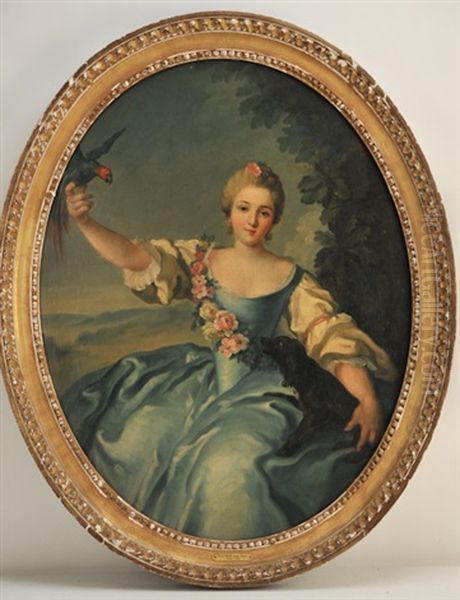 Young Lady With Dog And Parrot Oil Painting by Jean Marc Nattier