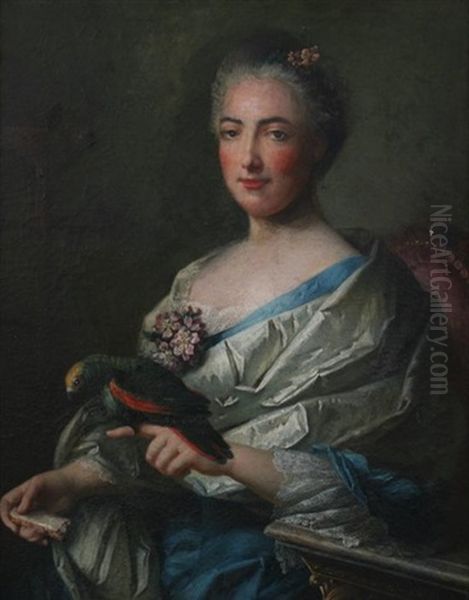 Portrait Of Noblewoman With Parrot Oil Painting by Jean Marc Nattier