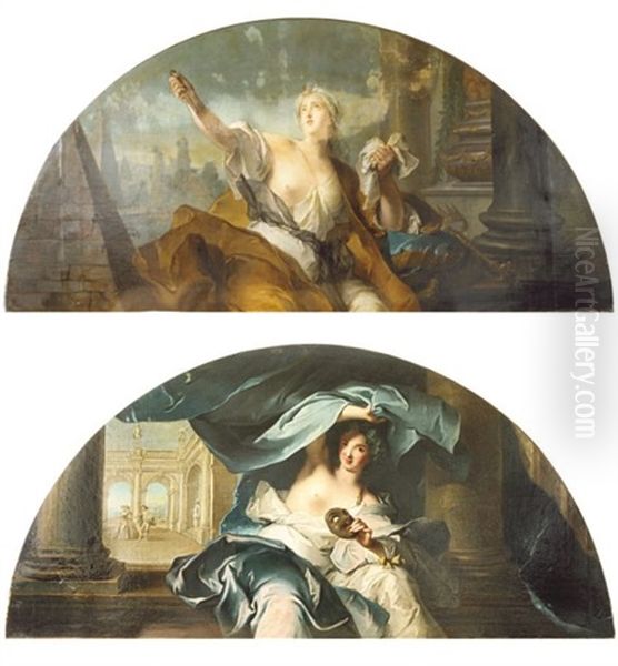 Thalie, Muse Du Theatre (+ Melpomene, Muse De La Tragedie; 2 Works) Oil Painting by Jean Marc Nattier