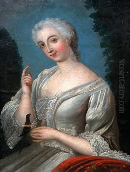 Dame Mit Sittich Vor Einer Parklandschaft Oil Painting by Jean Marc Nattier