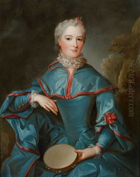 Bildnis Einer Jungen Dame Mit Tamburin Oil Painting by Jean Marc Nattier