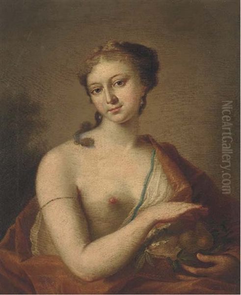 Portrait Of A Lady As Pomona, Half-length, Holding A Basket Of Fruit Oil Painting by Jean Marc Nattier