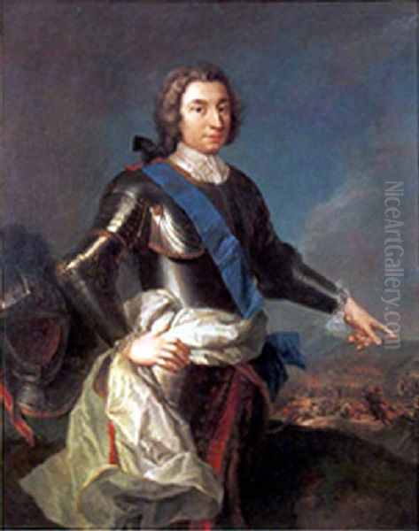 Portrait D'un Officier Devant Un Champ De Bataille Oil Painting by Jean Marc Nattier