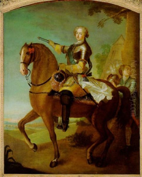 Reiterbildnis Eines Feldherren In Einer Landschaft Oil Painting by Jean Marc Nattier