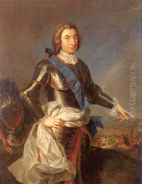 Portrait D'un Officier Devant Un Champ De Bataille Oil Painting by Jean Marc Nattier