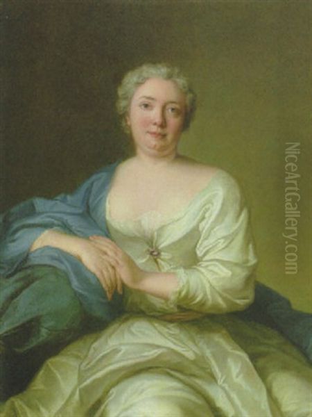 Portrat Einer Dame In Dekolletiertem Gewand Und Blauer Stola Oil Painting by Jean Marc Nattier