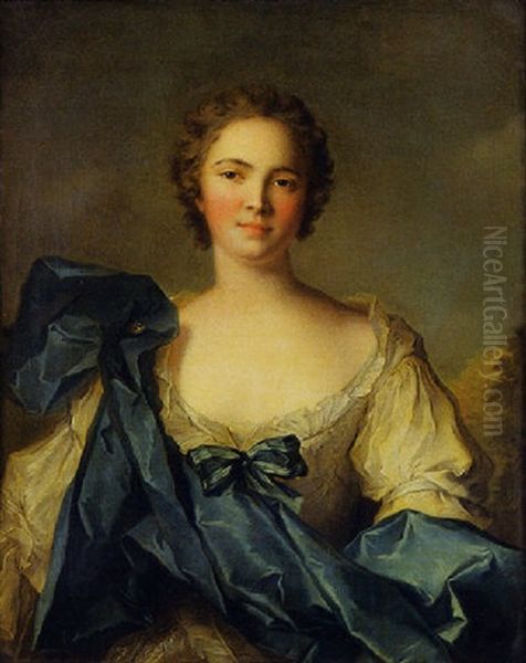 Portrait De Femme A La Robe Bleue Oil Painting by Jean Marc Nattier