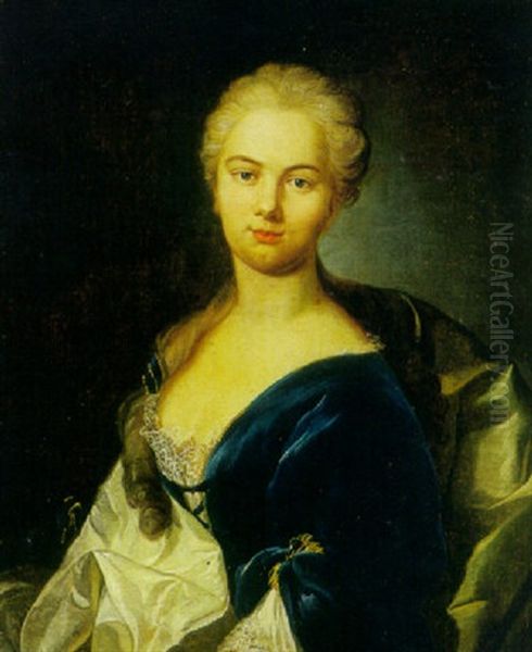 A Portrait Of A Lady In A Blue Silk Dress Oil Painting by Jean Marc Nattier