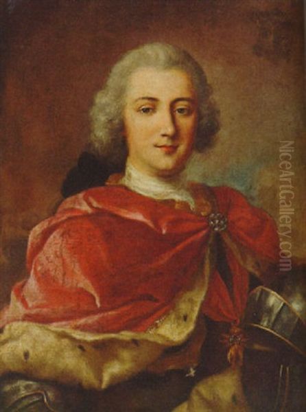 Portrait Of A Nobleman In Armour With An Ermine-lined Crimson Cloak, With The Order Of The Golden Fleece Oil Painting by Jean Marc Nattier