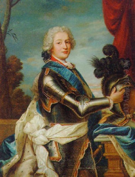 Portrait Of A Military Commander In Armour With A Blue Sash And An Ermine Lined Cloak Oil Painting by Jean Marc Nattier