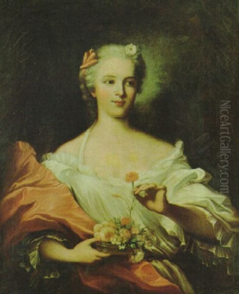 Bildnis Einer Dame In Dekolltiertem Kleid Und Einer Blumenschale Oil Painting by Jean Marc Nattier