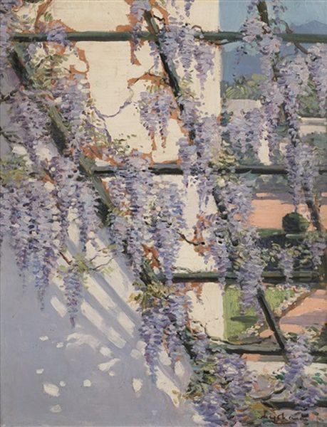 Pergola With Wisteria At The Artist's Home Oil Painting by Pieter Hugo Naude